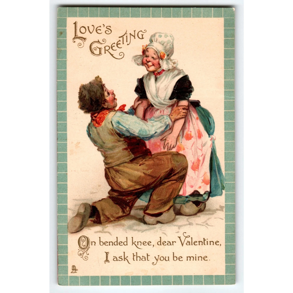 Frances Brundage Postcard Valentine Loves Greeting Dutch Couple Kneel 116 Tuck